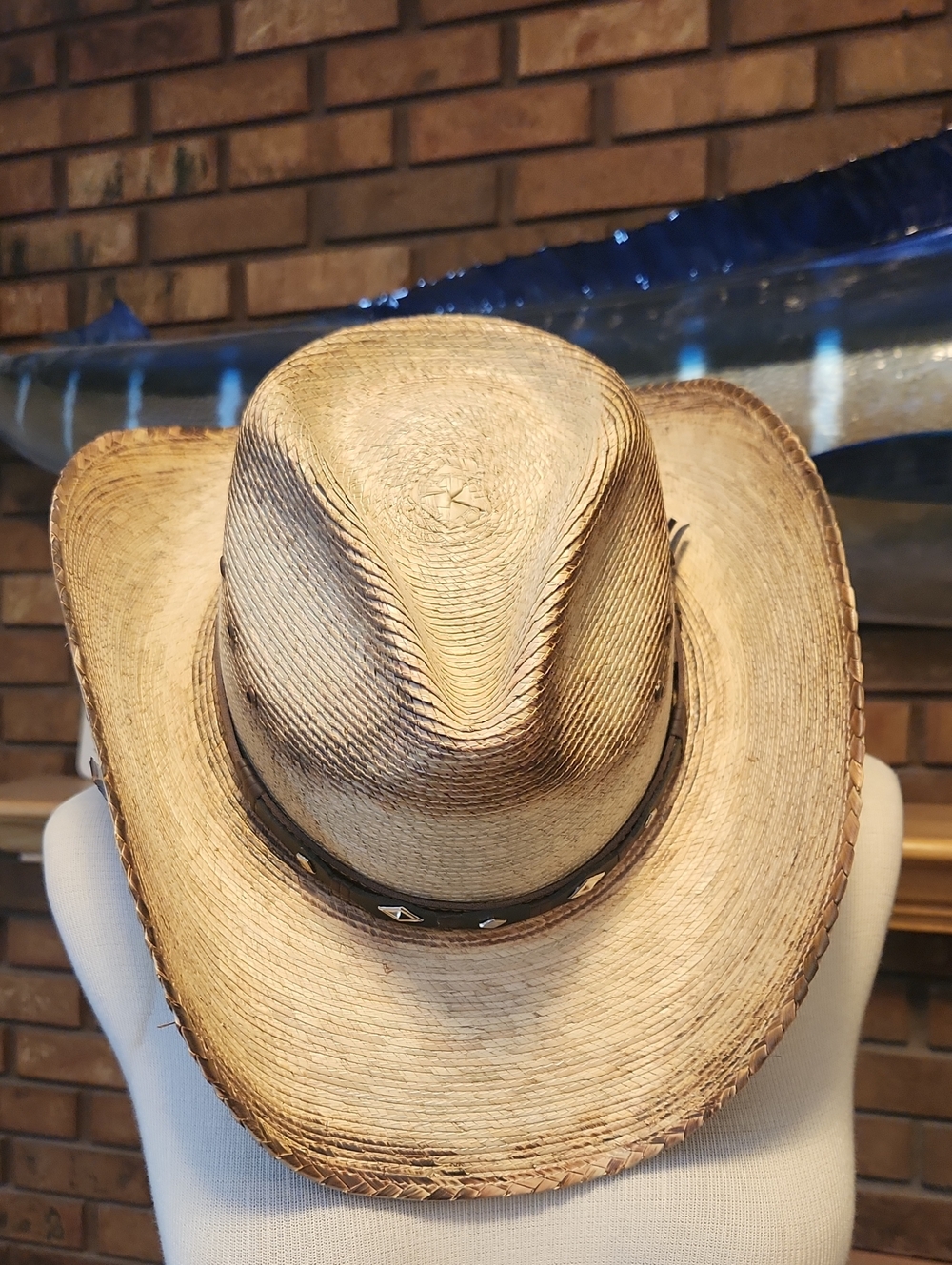 Straw Cowboy Hat with Studded Leather Band - Natural Tan Medium Kenny K